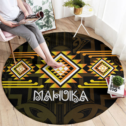 Aotearoa Atua Mahuika Round Carpet Maori Goddess Of Fire Taniko Motifs