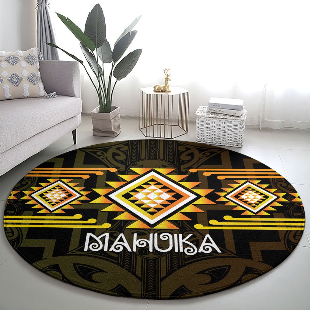 Aotearoa Atua Mahuika Round Carpet Maori Goddess Of Fire Taniko Motifs