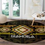 Aotearoa Atua Mahuika Round Carpet Maori Goddess Of Fire Taniko Motifs
