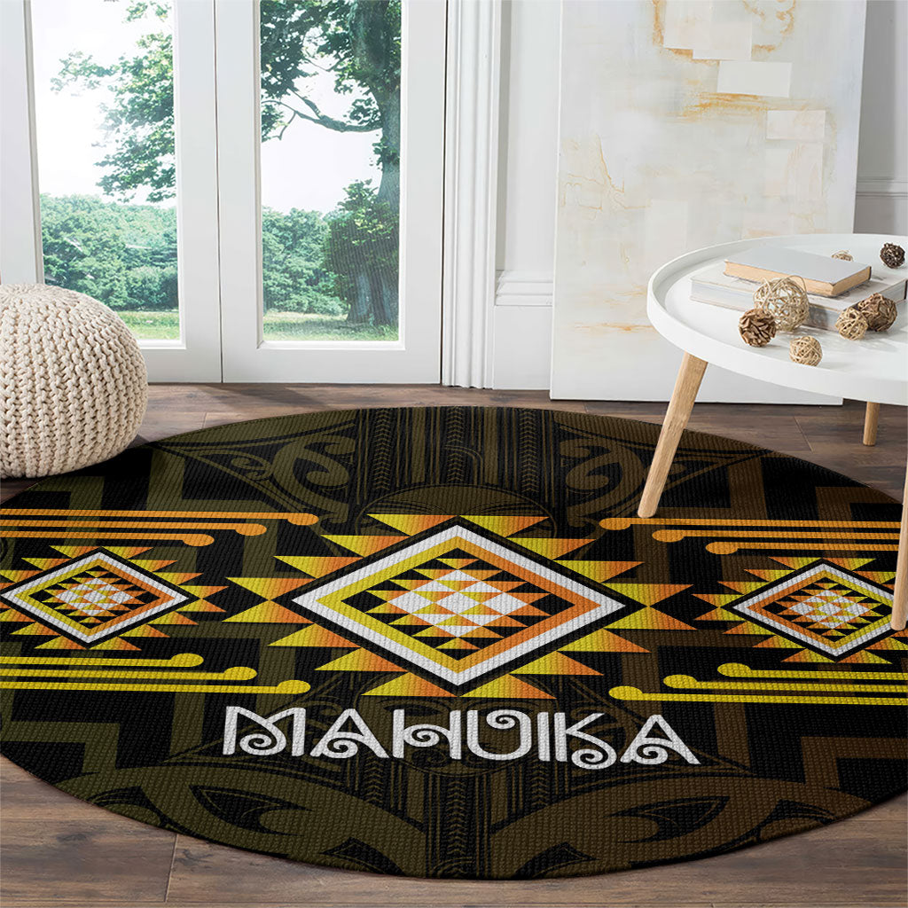 Aotearoa Atua Mahuika Round Carpet Maori Goddess Of Fire Taniko Motifs