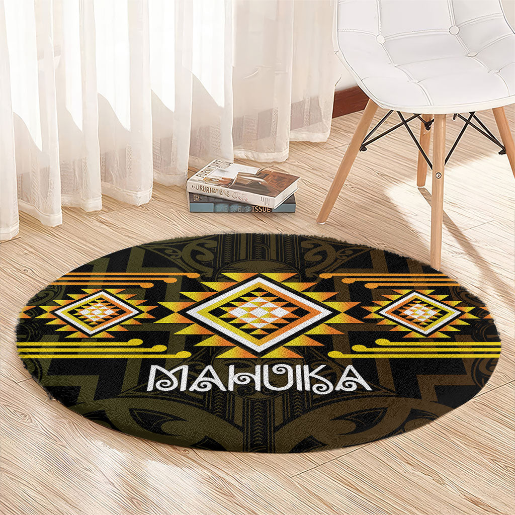 Aotearoa Atua Mahuika Round Carpet Maori Goddess Of Fire Taniko Motifs