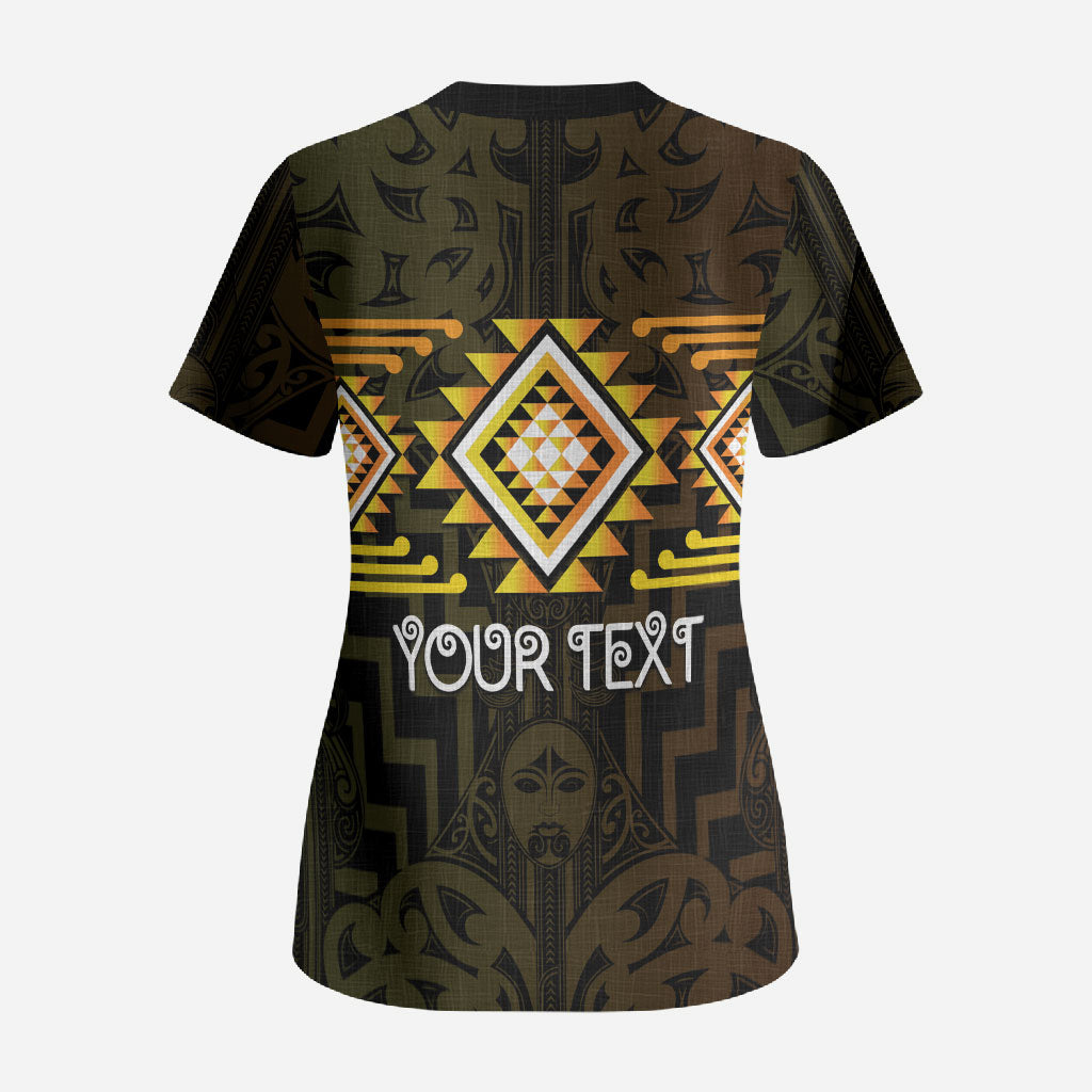 Aotearoa Atua Mahuika Personalised Scrub Top Maori Goddess Of Fire Taniko Motifs