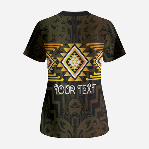 Aotearoa Atua Mahuika Personalised Scrub Top Maori Goddess Of Fire Taniko Motifs