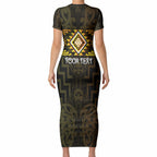 Aotearoa Atua Mahuika Personalised Short Sleeve Bodycon Dress Maori Goddess Of Fire Taniko Motifs