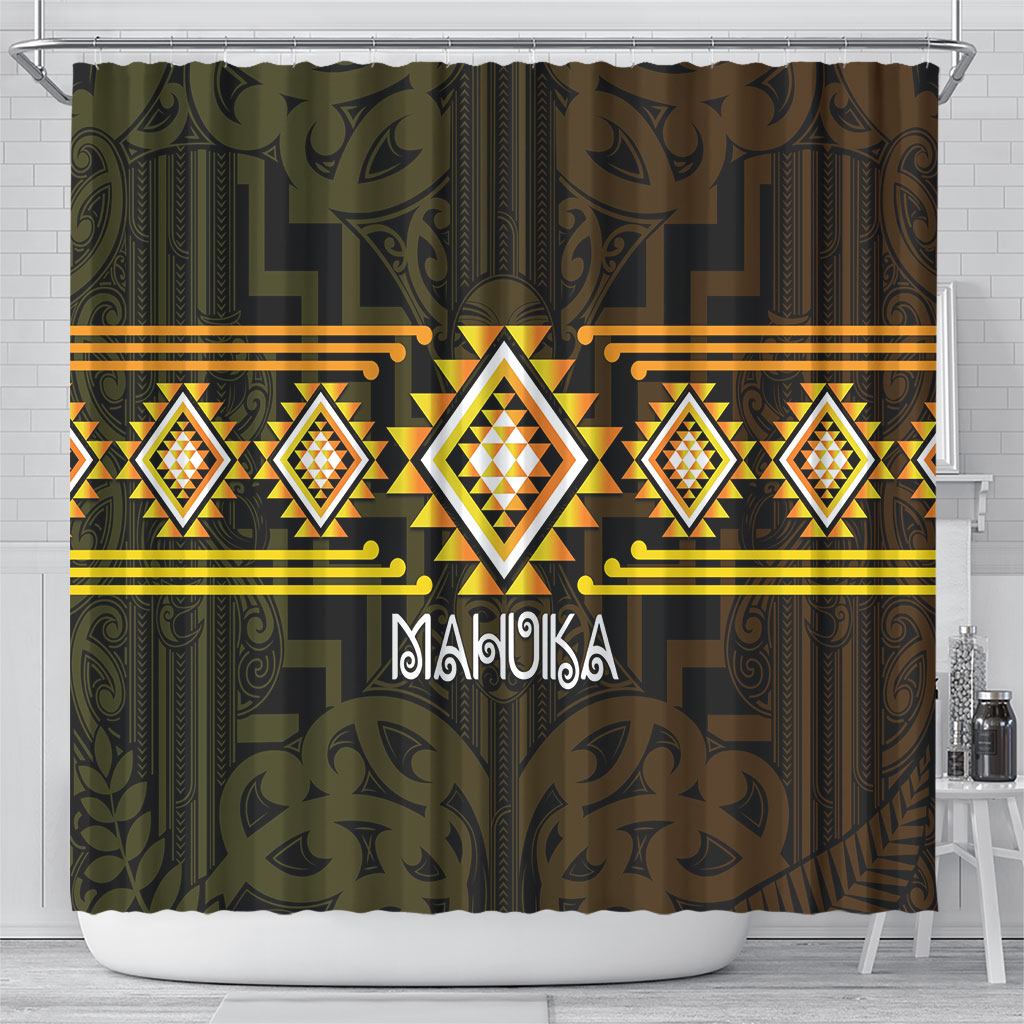 Aotearoa Atua Mahuika Shower Curtain Maori Goddess Of Fire Taniko Motifs