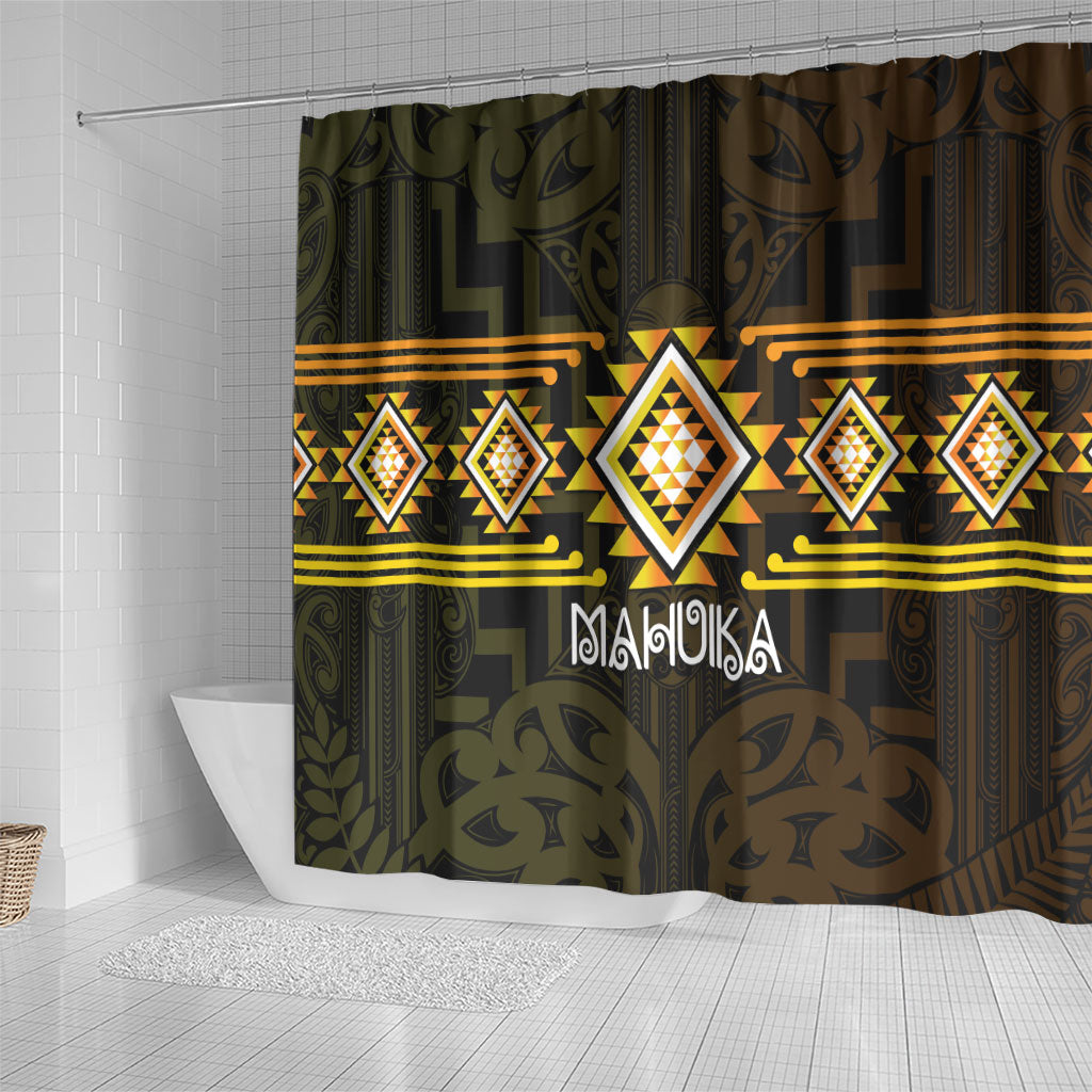 Aotearoa Atua Mahuika Shower Curtain Maori Goddess Of Fire Taniko Motifs