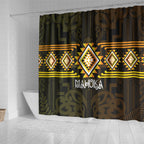 Aotearoa Atua Mahuika Shower Curtain Maori Goddess Of Fire Taniko Motifs