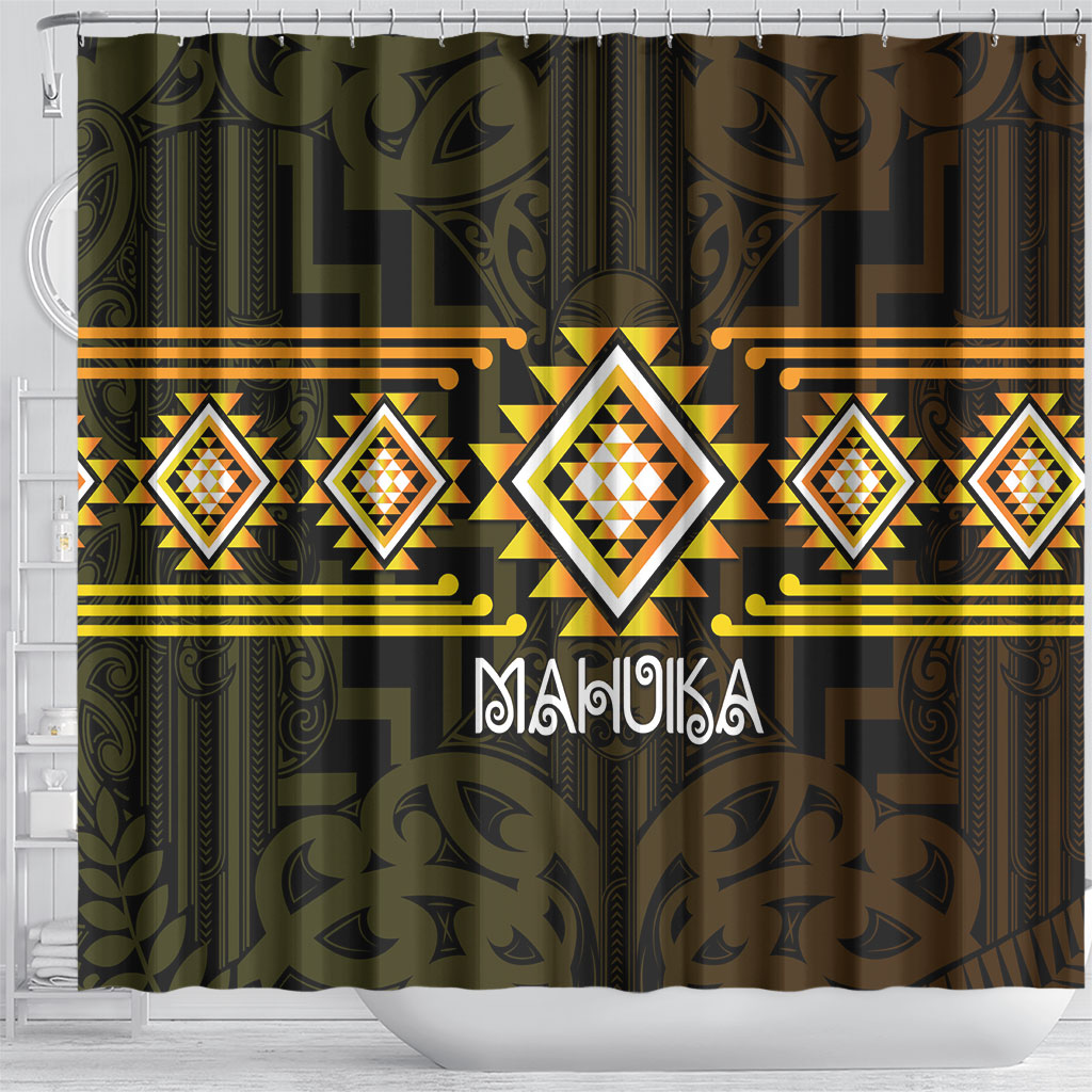 Aotearoa Atua Mahuika Shower Curtain Maori Goddess Of Fire Taniko Motifs