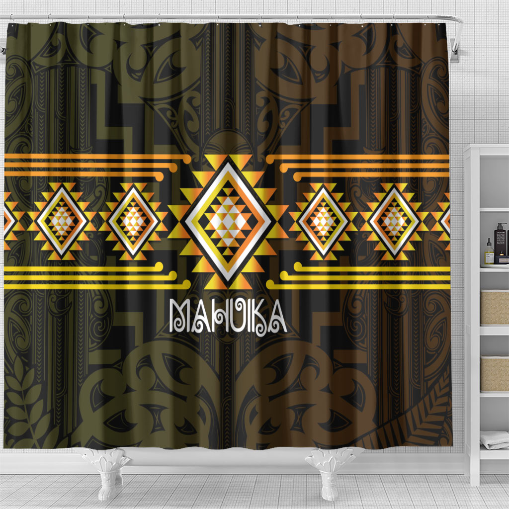 Aotearoa Atua Mahuika Shower Curtain Maori Goddess Of Fire Taniko Motifs