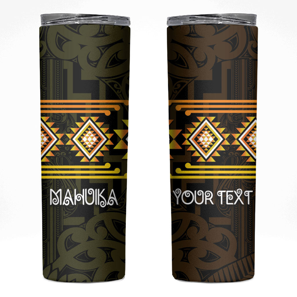 Aotearoa Atua Mahuika Personalised Skinny Tumbler Maori Goddess Of Fire Taniko Motifs