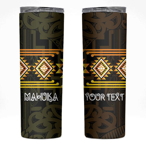 Aotearoa Atua Mahuika Personalised Skinny Tumbler Maori Goddess Of Fire Taniko Motifs