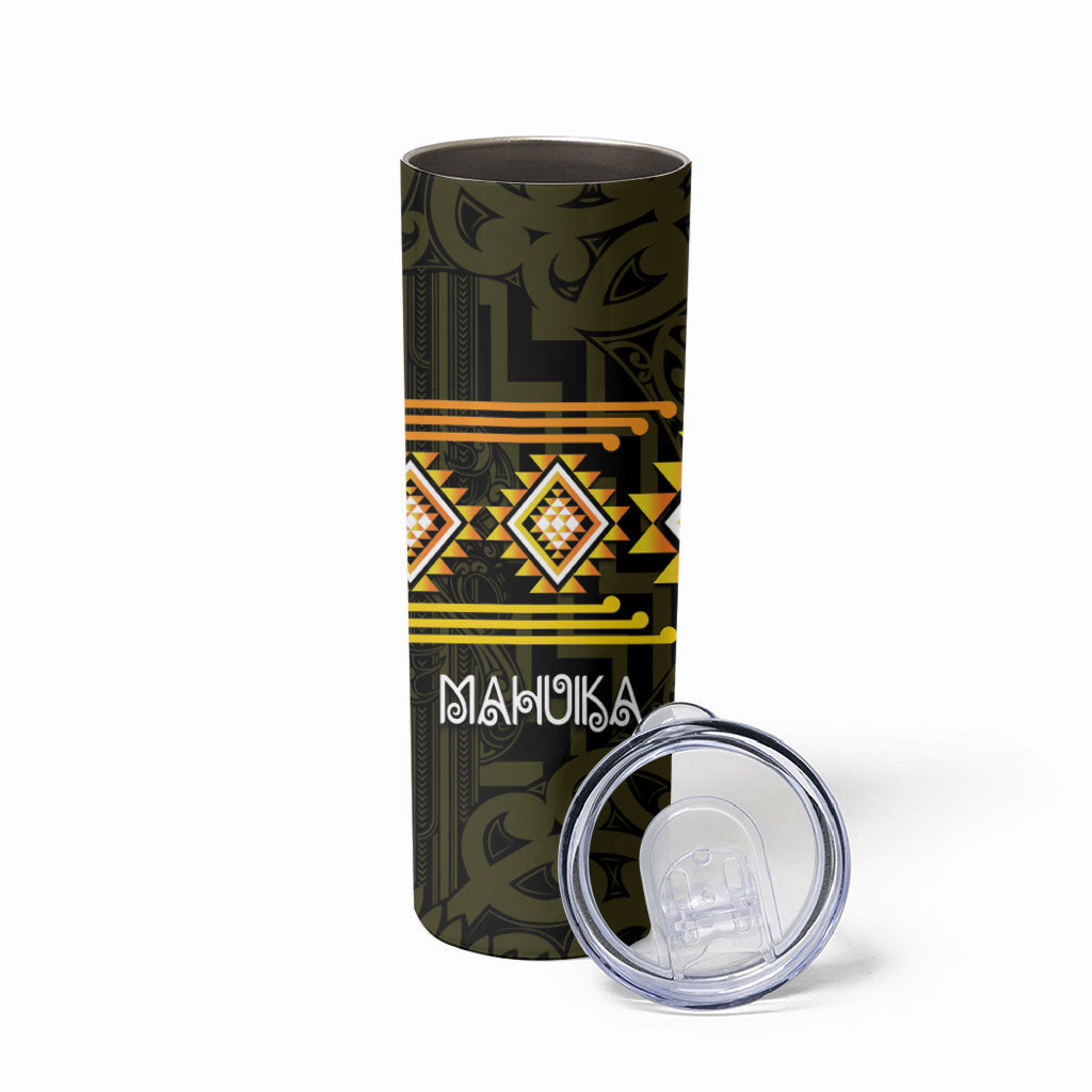 Aotearoa Atua Mahuika Personalised Skinny Tumbler Maori Goddess Of Fire Taniko Motifs