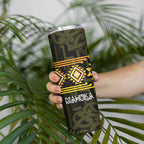 Aotearoa Atua Mahuika Personalised Skinny Tumbler Maori Goddess Of Fire Taniko Motifs