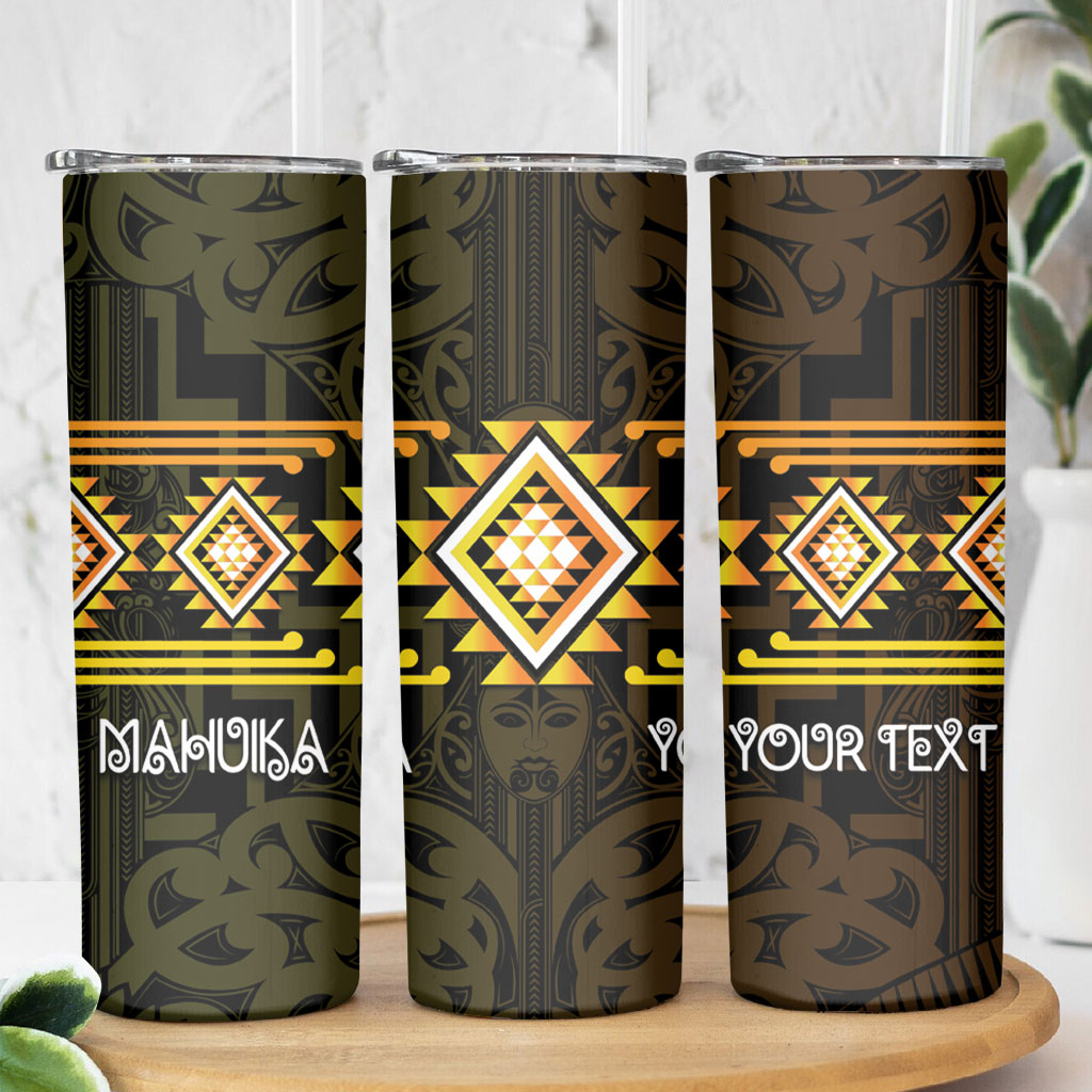 Aotearoa Atua Mahuika Personalised Skinny Tumbler Maori Goddess Of Fire Taniko Motifs