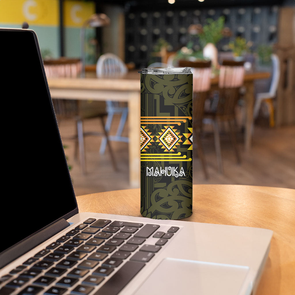 Aotearoa Atua Mahuika Personalised Skinny Tumbler Maori Goddess Of Fire Taniko Motifs