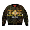 Aotearoa Atua Mahuika Personalised Sleeve Zip Bomber Jacket Maori Goddess Of Fire Taniko Motifs