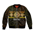 Aotearoa Atua Mahuika Personalised Sleeve Zip Bomber Jacket Maori Goddess Of Fire Taniko Motifs