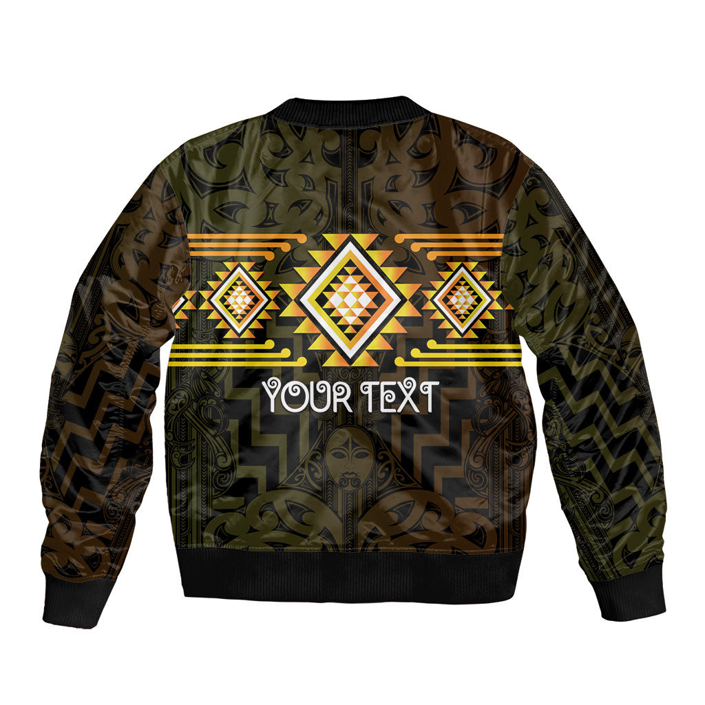 Aotearoa Atua Mahuika Personalised Sleeve Zip Bomber Jacket Maori Goddess Of Fire Taniko Motifs