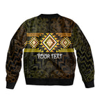 Aotearoa Atua Mahuika Personalised Sleeve Zip Bomber Jacket Maori Goddess Of Fire Taniko Motifs