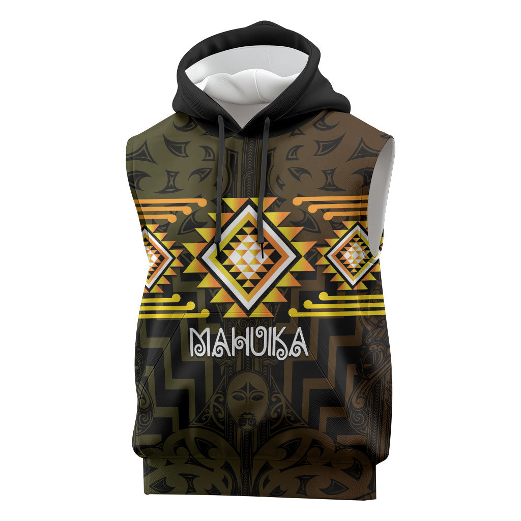 Aotearoa Atua Mahuika Personalised Sleeveless Hoodie Maori Goddess Of Fire Taniko Motifs