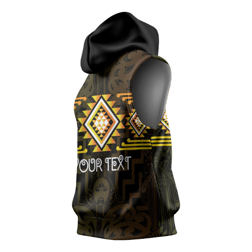 Aotearoa Atua Mahuika Personalised Sleeveless Hoodie Maori Goddess Of Fire Taniko Motifs