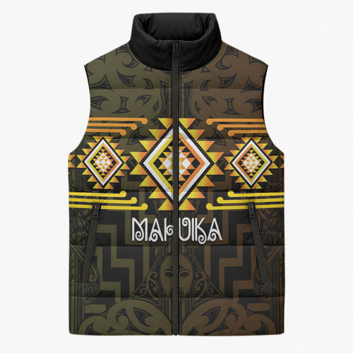 Aotearoa Atua Mahuika Personalised Sleeveless Puffer Jacket Maori Goddess Of Fire Taniko Motifs