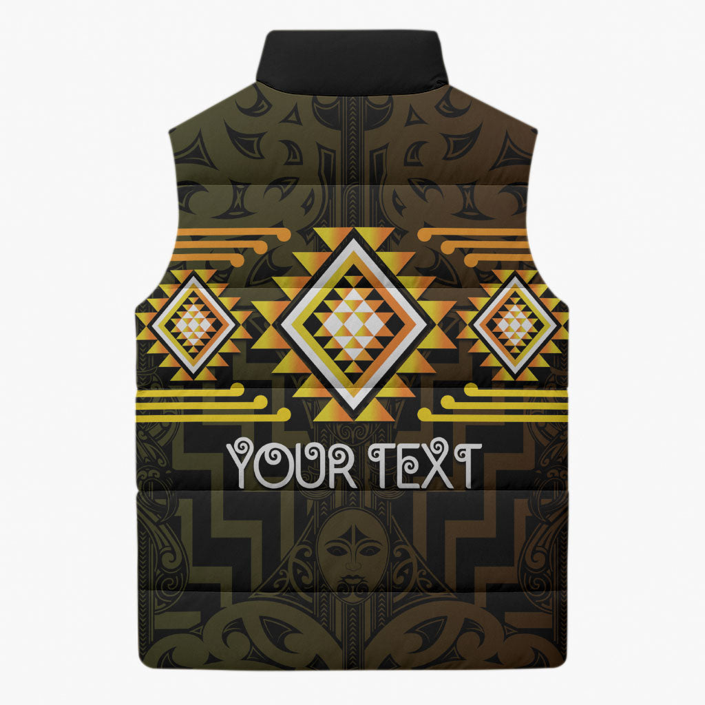 Aotearoa Atua Mahuika Personalised Sleeveless Puffer Jacket Maori Goddess Of Fire Taniko Motifs