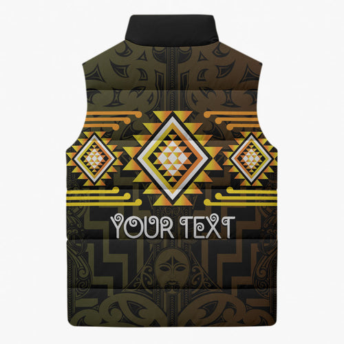 Aotearoa Atua Mahuika Personalised Sleeveless Puffer Jacket Maori Goddess Of Fire Taniko Motifs