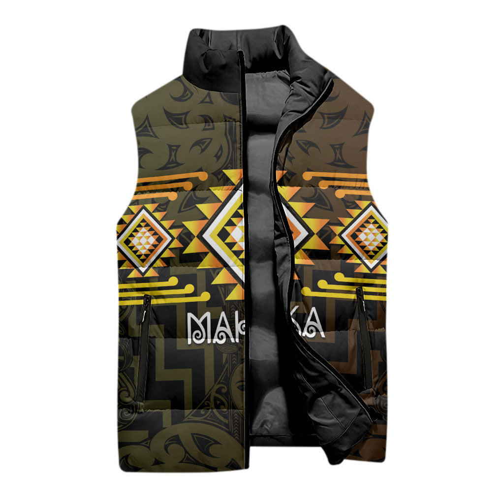 Aotearoa Atua Mahuika Personalised Sleeveless Puffer Jacket Maori Goddess Of Fire Taniko Motifs