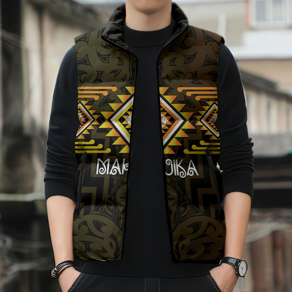Aotearoa Atua Mahuika Personalised Sleeveless Puffer Jacket Maori Goddess Of Fire Taniko Motifs