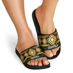 Aotearoa Atua Mahuika Slide Sandals Maori Goddess Of Fire Taniko Motifs