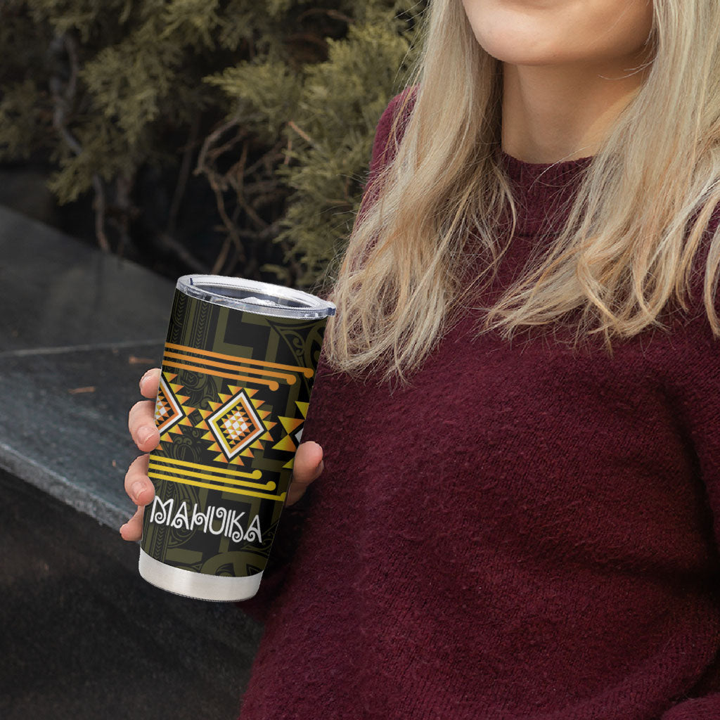Aotearoa Atua Mahuika Personalised Tumbler Cup Maori Goddess Of Fire Taniko Motifs