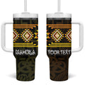 Aotearoa Atua Mahuika Personalised Tumbler With Handle Maori Goddess Of Fire Taniko Motifs