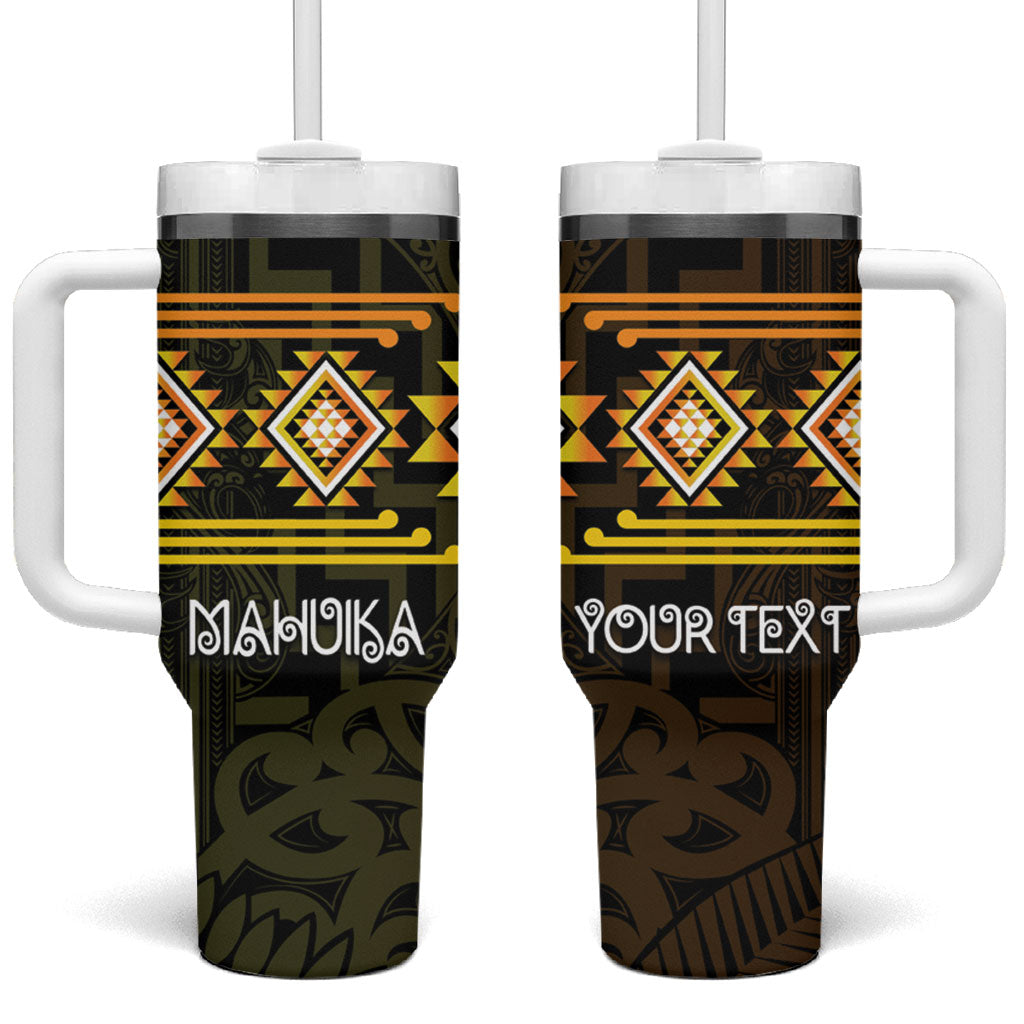 Aotearoa Atua Mahuika Personalised Tumbler With Handle Maori Goddess Of Fire Taniko Motifs