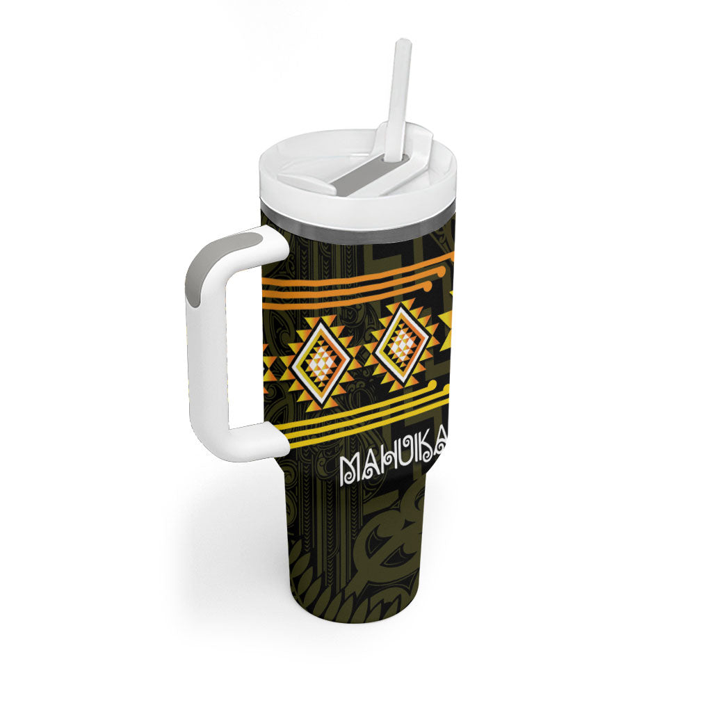 Aotearoa Atua Mahuika Personalised Tumbler With Handle Maori Goddess Of Fire Taniko Motifs