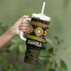 Aotearoa Atua Mahuika Personalised Tumbler With Handle Maori Goddess Of Fire Taniko Motifs