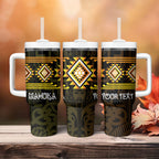 Aotearoa Atua Mahuika Personalised Tumbler With Handle Maori Goddess Of Fire Taniko Motifs