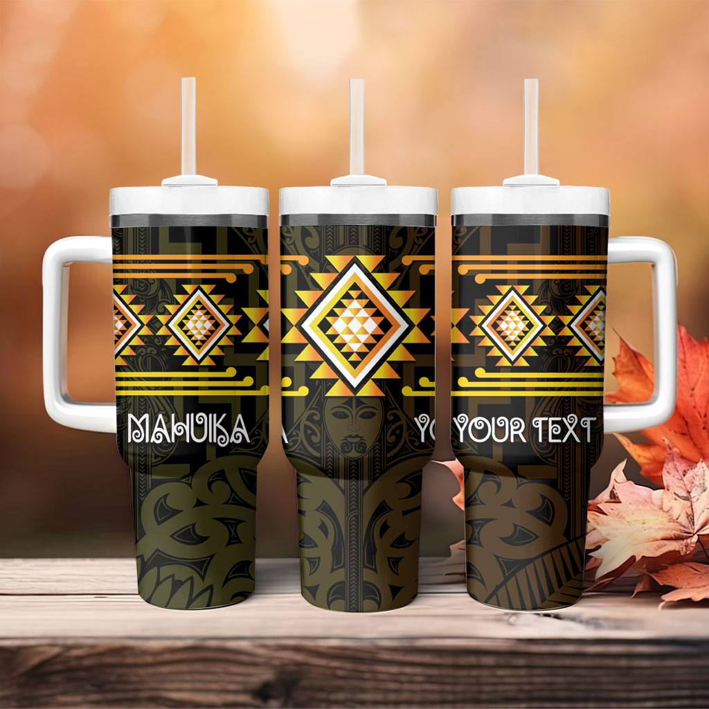 Aotearoa Atua Mahuika Personalised Tumbler With Handle Maori Goddess Of Fire Taniko Motifs