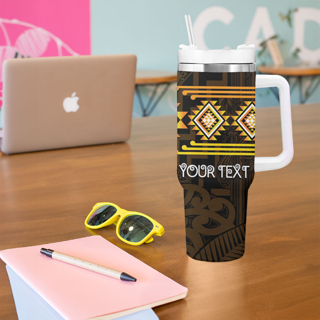 Aotearoa Atua Mahuika Personalised Tumbler With Handle Maori Goddess Of Fire Taniko Motifs