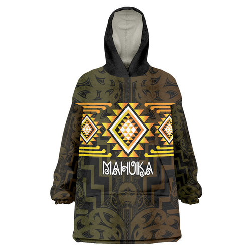 Aotearoa Atua Mahuika Personalised Wearable Blanket Hoodie Maori Goddess Of Fire Taniko Motifs