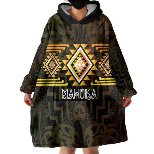 Aotearoa Atua Mahuika Personalised Wearable Blanket Hoodie Maori Goddess Of Fire Taniko Motifs