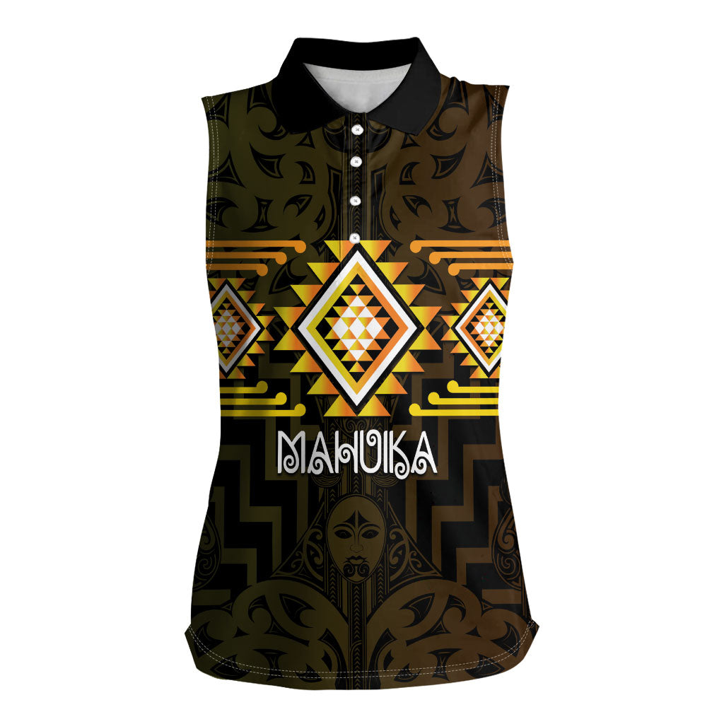 Aotearoa Atua Mahuika Personalised Women Sleeveless Polo Shirt Maori Goddess Of Fire Taniko Motifs