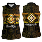 Aotearoa Atua Mahuika Personalised Women Sleeveless Polo Shirt Maori Goddess Of Fire Taniko Motifs
