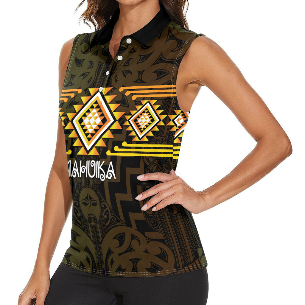 Aotearoa Atua Mahuika Personalised Women Sleeveless Polo Shirt Maori Goddess Of Fire Taniko Motifs