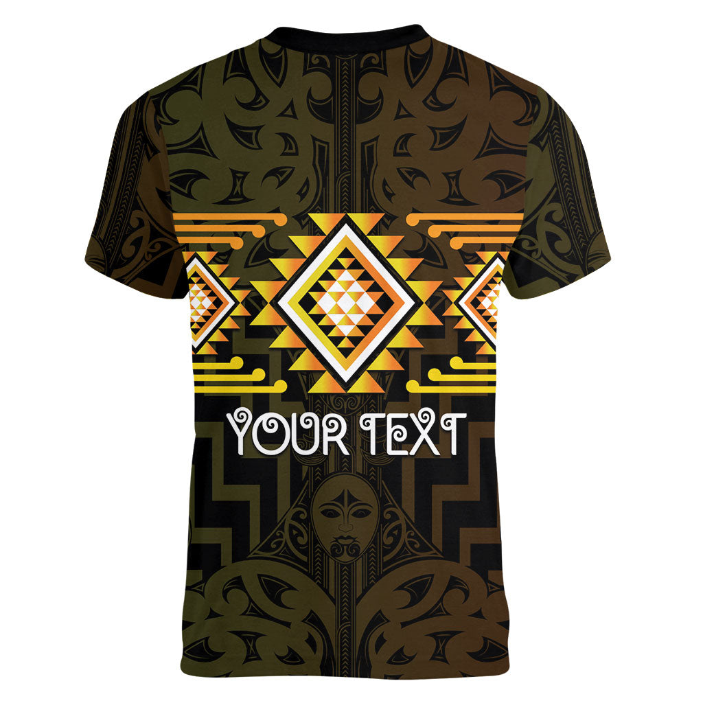 Aotearoa Atua Mahuika Personalised Women V-Neck T-Shirt Maori Goddess Of Fire Taniko Motifs