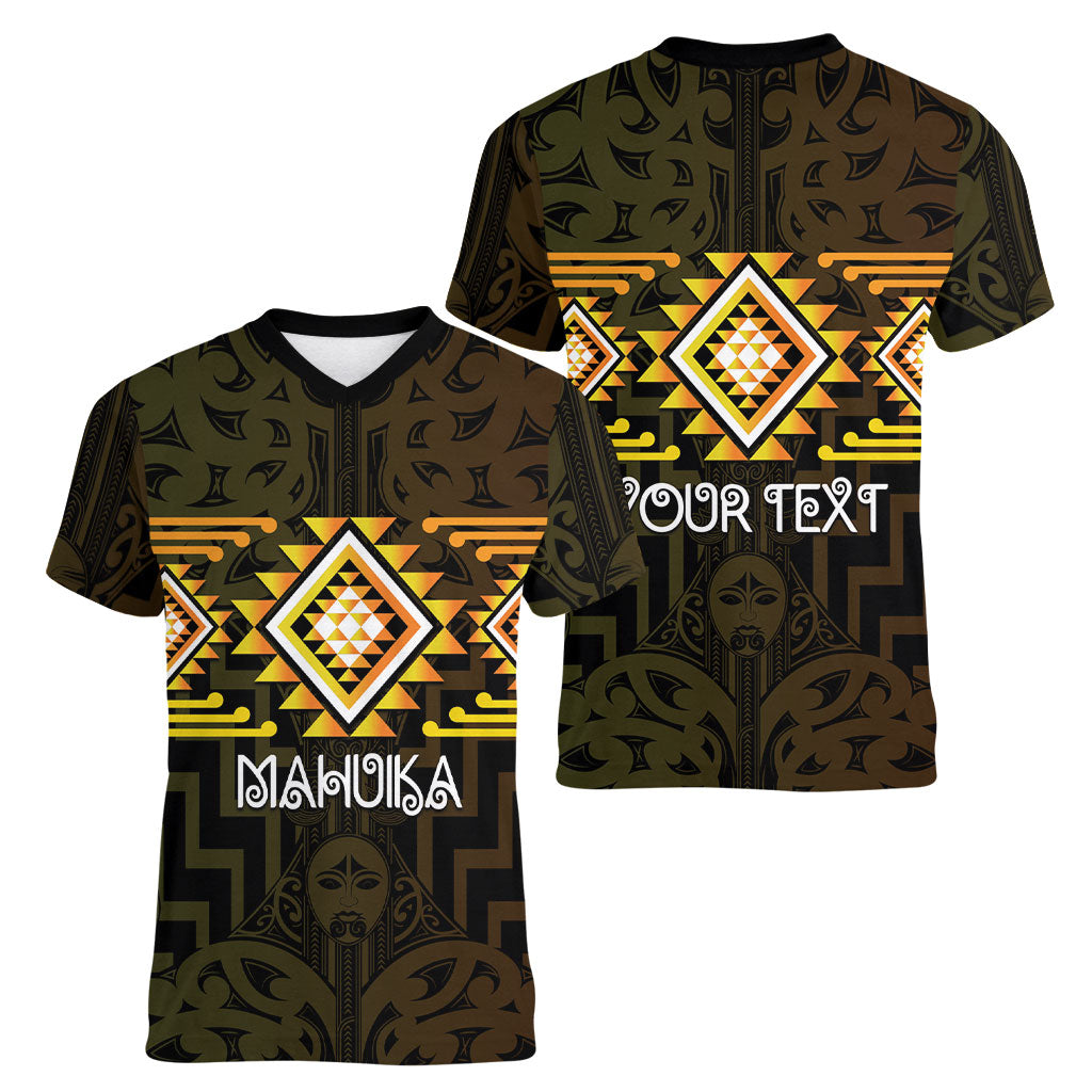 Aotearoa Atua Mahuika Personalised Women V-Neck T-Shirt Maori Goddess Of Fire Taniko Motifs