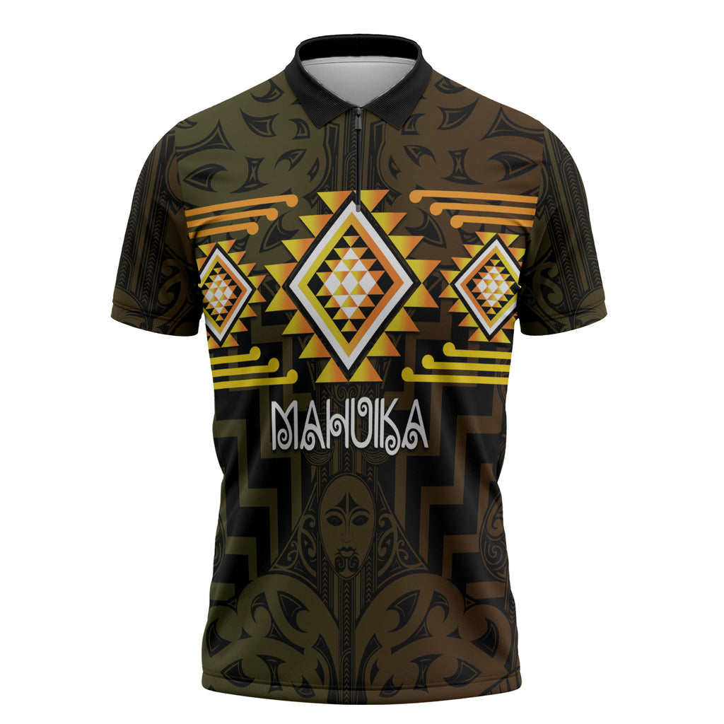 Aotearoa Atua Mahuika Personalised Zipper Polo Shirt Maori Goddess Of Fire Taniko Motifs