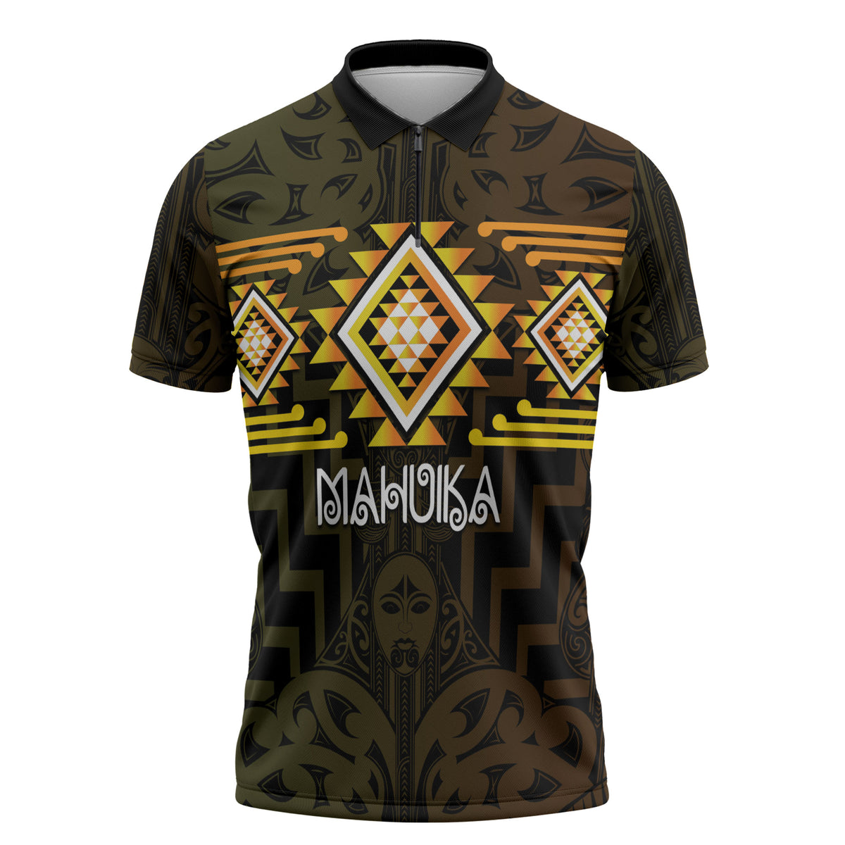 Aotearoa Atua Mahuika Personalised Zipper Polo Shirt Maori Goddess Of Fire Taniko Motifs