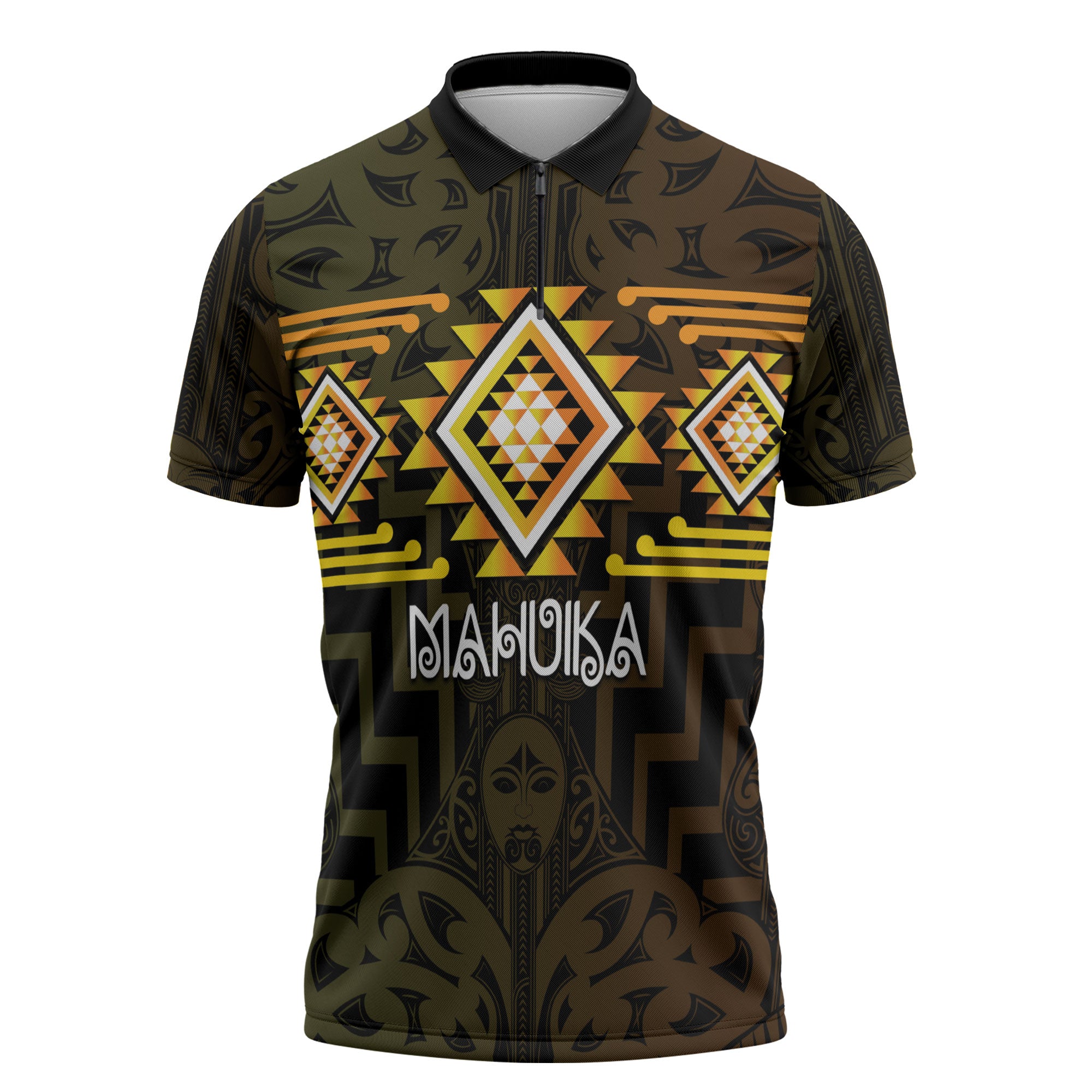 Aotearoa Atua Mahuika Personalised Zipper Polo Shirt Maori Goddess Of Fire Taniko Motifs