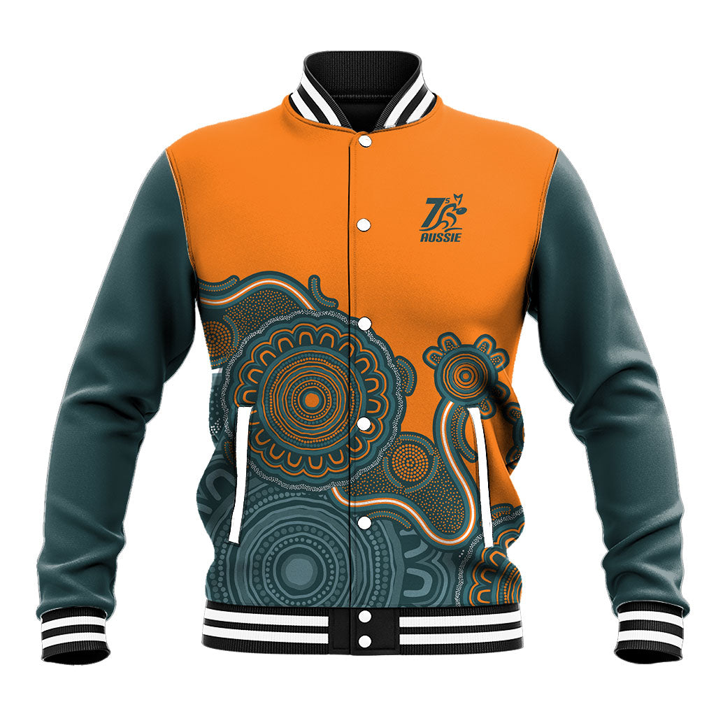 Australia Rugby Sevens Custom Baseball Jacket Go Aussie Women's 7s Aboriginal Art